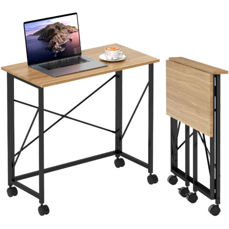 Klappbarer Schreibtisch mit Rädern, platzsparend, Stahl, MDF, Eiche