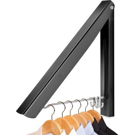 Klappbarer Wandkleiderbügel (Schwarz), ausziehbarer Kleiderorganisationsbügel platzsparend für Wäsche, Wohnzimmer, Schlafzimmer, Badezimmer, Balkon