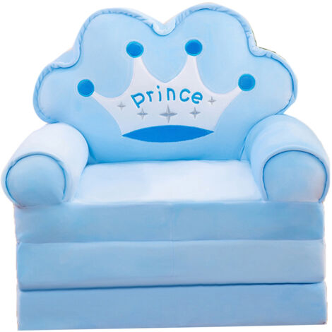 Klappbares Kinderschlafsofa mit Kuscheltier – Cartoon-Schlafsofa mit Armlehnen, blaues Kronen-Design, 3 Ebenen für Jungen- und Mädchenzimmer