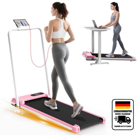 BIGZZIA Klappbares Laufband für Zuhause, 1-8 km/h, tragbares Laufband mit Fernbedienung und LED-Anzeige, 1400-W-Motor, keine Montage erforderlich (Pink)