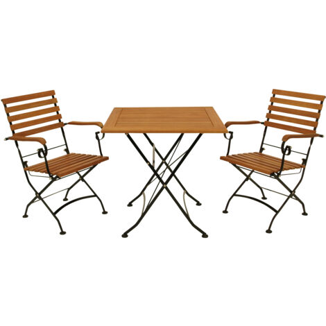 Klappgarnitur HOFGARTEN 3-teilig, Flachstahl schwarz + Eukalyptus, FSC®-zertifiziert