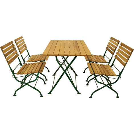 Klappgarnitur PASSAU 5-teilig, Flachstahl grün + Robinie, klappbar