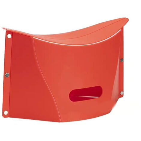 Klapphocker mit Korb, leicht und tragbar für Reisen und den Einsatz im Freien, niedriger Hocker aus rotem Kunststoff.