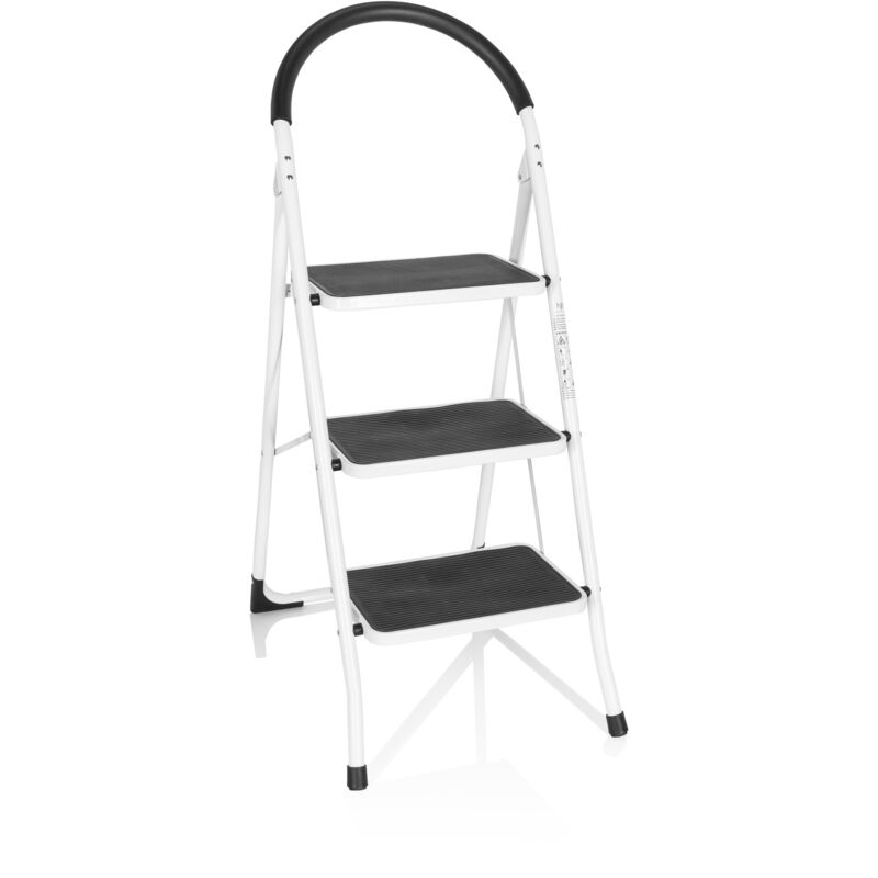 Klappleiter Solid W2 Stahl 3 Stufen Weiß Hjh Office