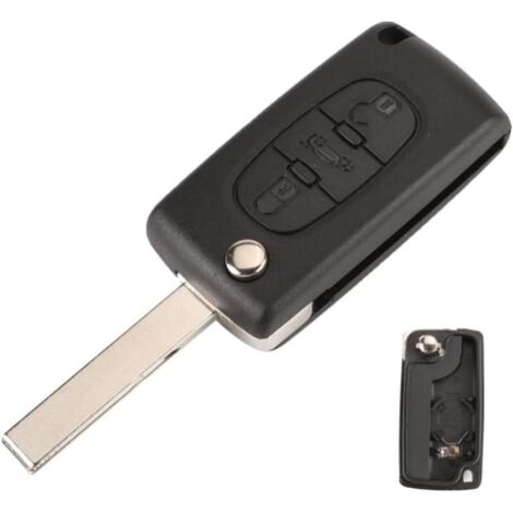 Klappschlüsselgehäuse mit 3 Tasten, kompatibel mit Peugeot 307/308/408 und Citroën C4/C5, Ersatz mit Schlitz und Halterung, YMYNY