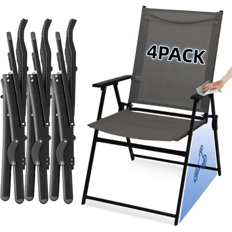 Klappstühle 4er Set Balkonstühle Gartenstuhl Hochlehner mit Armlehnen Campingstuhl bis 150kg Belastbar Aluminium Atmungsaktiv Wetterfest Anti Rutsch für Garten Rasen Esszimmer Camping Grau 4er Set