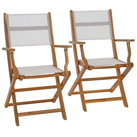 Klappstuhl Gartenstuhl Textil 2er Set Gartensessel Klappsessel Akazienholz Weiß