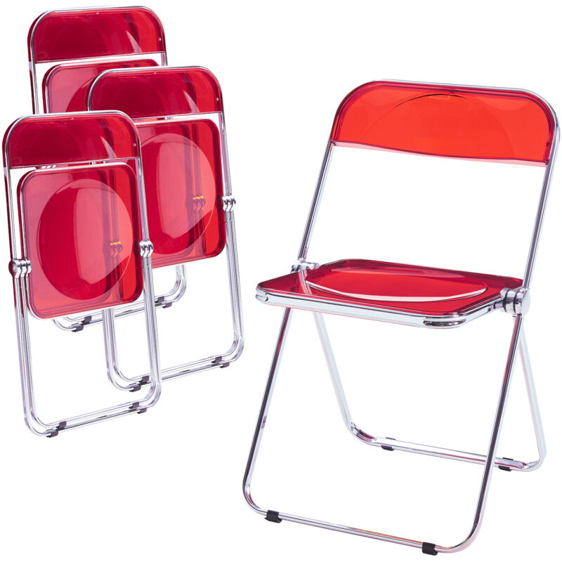 [en.casa] - Klappstuhl Pornainen 4er Set Rot, Transparent