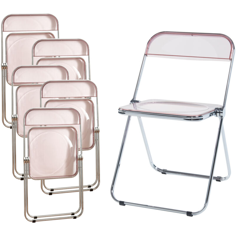 [en.casa] - Klappstuhl Pornainen 6er Set Rosa, Transparent