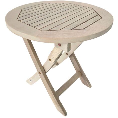 Klapptisch Balkontisch Beistelltisch 48 cm Rund Akazienholz Gartentisch Weiß