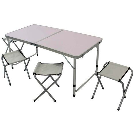 Klapptisch und 4 Klapphöcker Set aus Aluminium grau