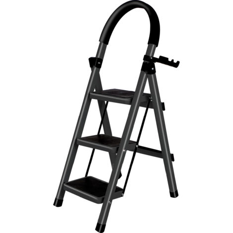 Klapptritt mit 3 Stufen Klappbar Stahl mit Haltegriff 41.5 x 57 x 104 cm Schwarz