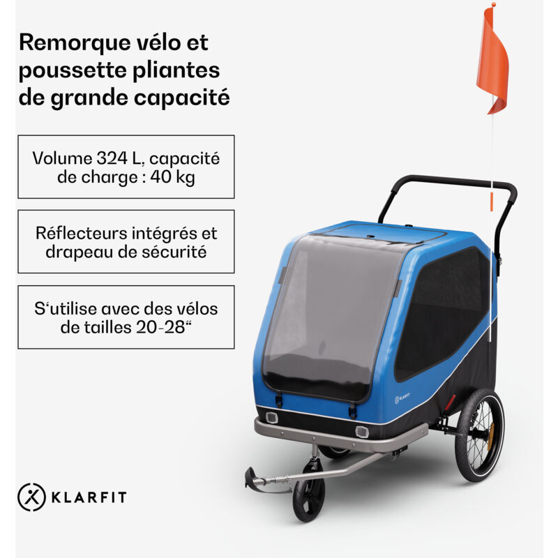 Klarfit - remorque de vélo hybride maison/cargo très spacieuse 334 l, construction solide en acier avec réflecteurs intégrés - idéale pour