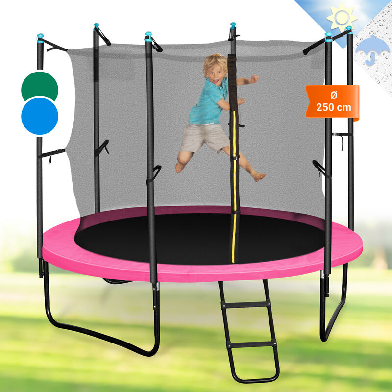Rocketgirl 250 Trampoline 250cm Filet de sécurité échelle large rose - Klarfit
