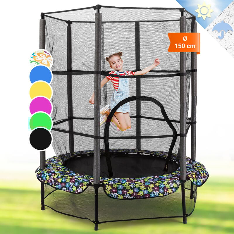 Klarfit - Rocketkid 3 Trampoline de jardin 140cm filet de sécurité -motif floral