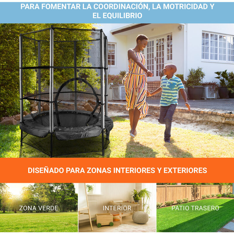 Klarfit Rocketkid 3 Cama el/ástica Infantil 140 cm Red de Seguridad, Apto Exterior o Interior, Peso m/áximo 50kg, Cuerdas el/ásticas Ocultas, Varillas Acolchadas, Gran Estabilidad, dise/ño Amarillo