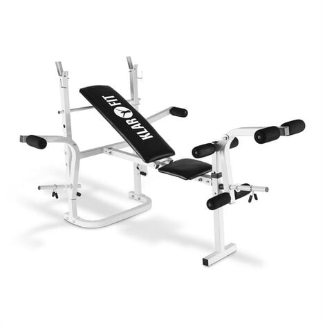 klarfit Workout Hero Hantelbank mit Ablage 2x Armcurler 1x Beincurler 160kg weiß
