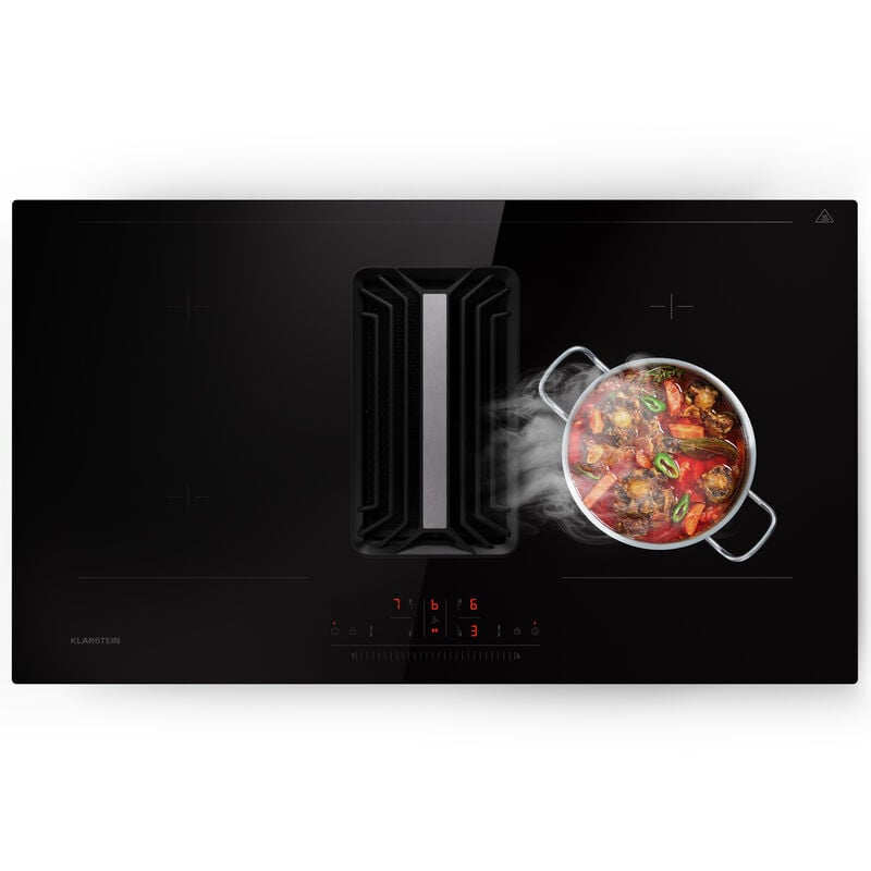 Klarstein - 2 en 1 Plaque de Cuisson Induction Encastrable avec une Hotte Aspirante Table de Cuisson à 4 Anneaux Commande Tactile avec Hotte