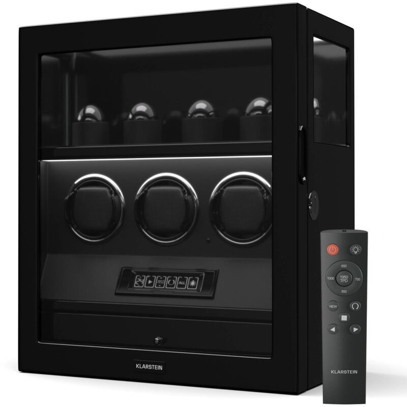 Klarstein - Securetouch Uhrenbeweger Für 7 Uhren – Automatik Mit Fingerabdruckschloss, Leisem Japanischem Motor, Lcd-display & Fernbedienung, 41