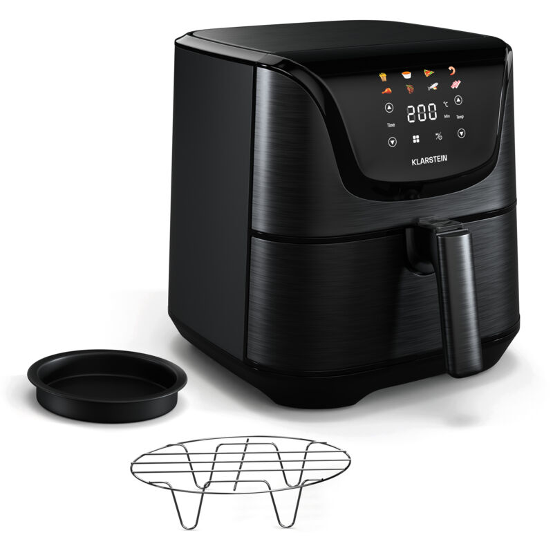 Klarstein - AeroVital Deluxe Friteuse Sans Huile – 5,4 l 1700 w, Écran Tactile, 8 Programmes, Antiadhésif, Grille & Plaque Pizza, Boitier Cool Touch,