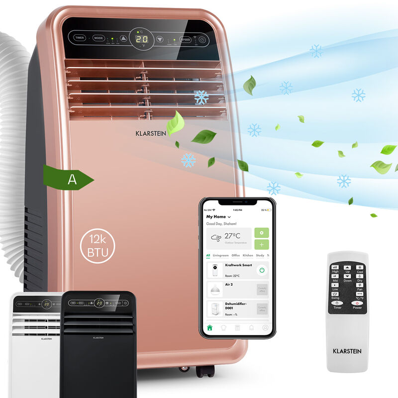 

Klarstein - Aire acondicionado móvil Metrobreeze New York Smart 12k 12000 BTU/3,5 kW EEC A mando a distancia oro rosa