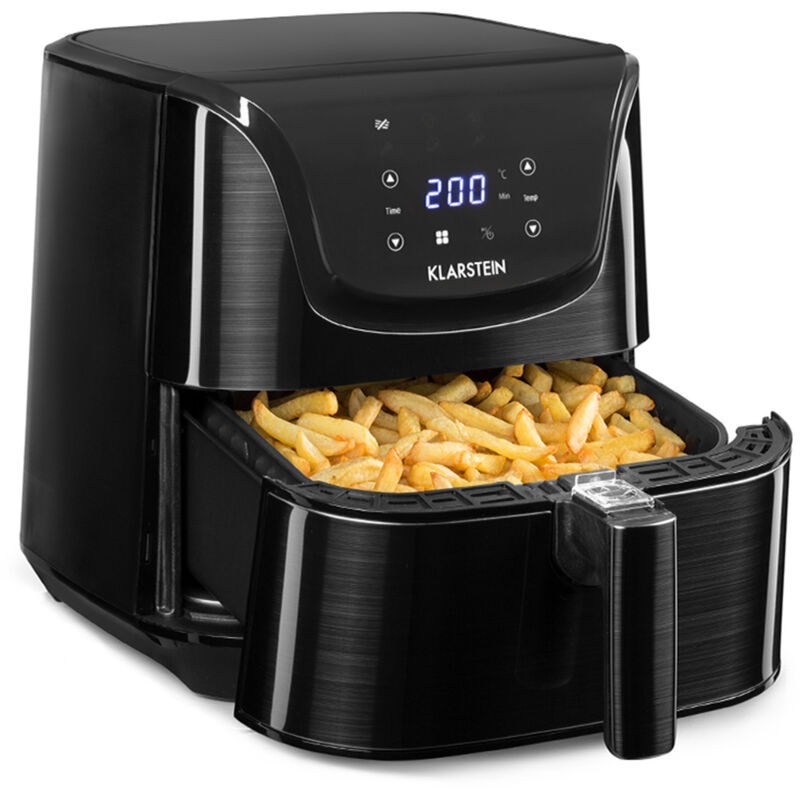 Klarstein - Airfryer, Friteuse à air chaud , 5,4 l ,1700 w , Friteuse électrique, 8 programmes, Friteuse sans huile, Minuterie , Ecran lcd ,Inox ,Noir