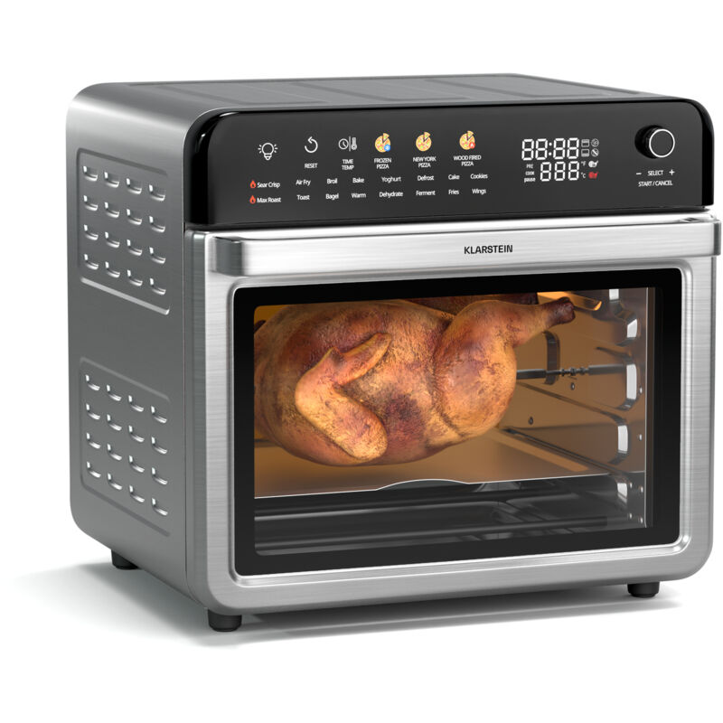 Klarstein - AirGlaze Colour Digital Air Fryer – 34L Large Air Fryer Oven, 2200W, 19 Programs, Rotisserie, 40-350°C, Touch Display, Stainless Steel,