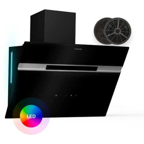 Klarstein Alina 60 Angled Cooker Hood - 600m³/h Air Flow, Touch Panel, LED Backlighting, Quiet 63dB, Energy Class A, Black, Ducted & Recirculating