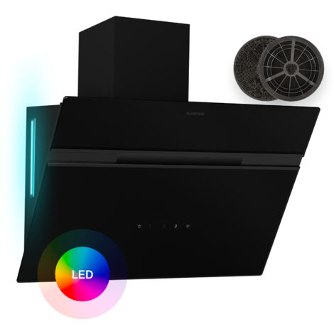 Klarstein Alina Wall Cooker Hood - 60cm Wall-Mounted Extractor, 600 m³/h Air Flow, A Energy Efficiency, Touch Control, 9-Colour LED Ambient Lighting, Quiet 52 dB, Black, Ducted & Recirculating