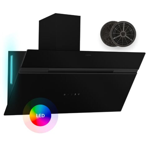 Klarstein Alina Wall Cooker Hood - 90cm Wall-Mounted Extractor, 615 m³/h Air Flow, Touch Control, A Energy Efficiency, 9-Colour LED Ambient Lighting, Quiet 54 dB, Black, Recirculation Option