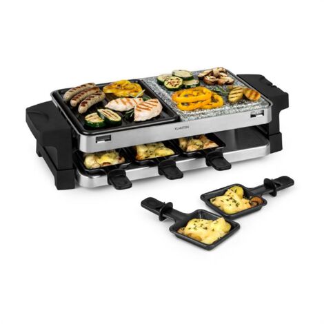 Klarstein – Appareil à raclette 8 personnes 1500W – Plaques en aluminium et pierre – Thermostat réglable – Dimensions 52,5 x 12 x 24,5 cm