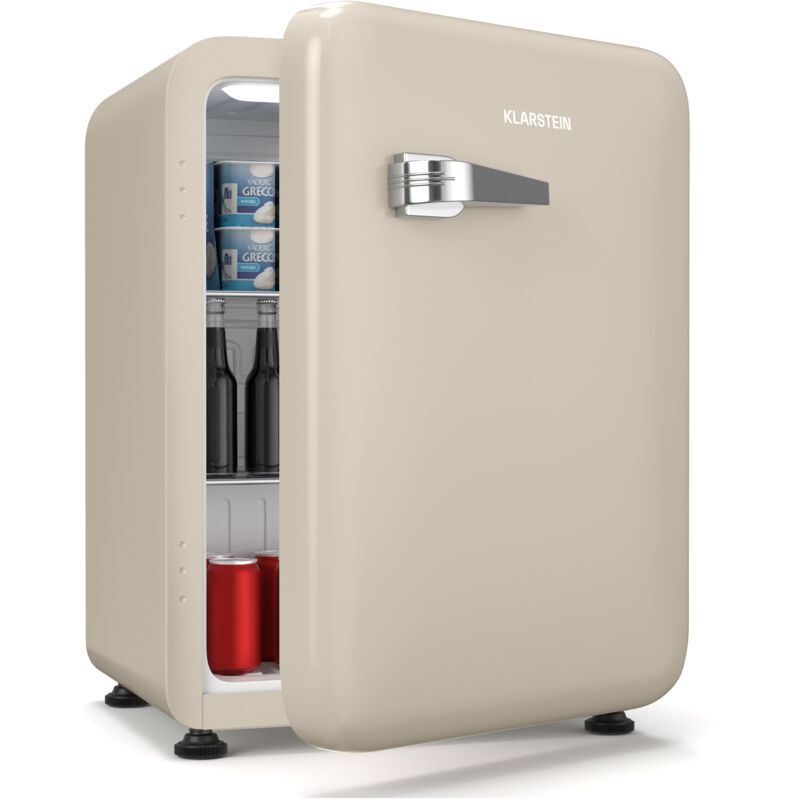 Klarstein Audrey Evo 68L Mini Frigo - Rétro, Silencieux 40 dB, Thermostat Réglable, Porte Réversible, Petit Frigo de Chambre, Bureau, Crème