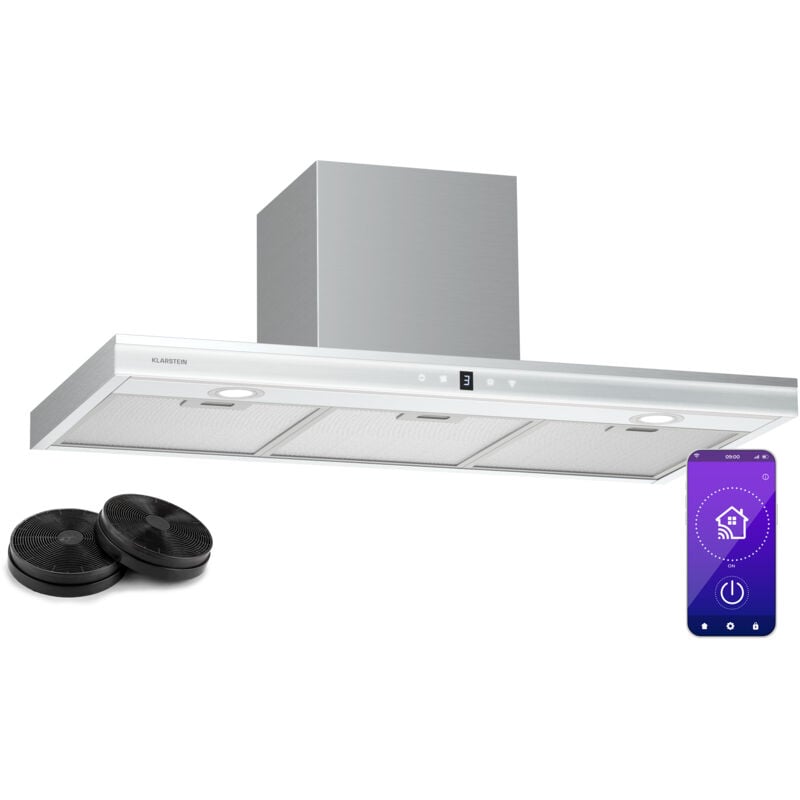 Klarstein - Auriana Hotte Murale - 90cm Hotte Aspirante, Débit 700 m³/h, a+ Énergie, Éclairage led 6000K, WiFi & Tactile, Silencieuse 56 dB, Filtre à