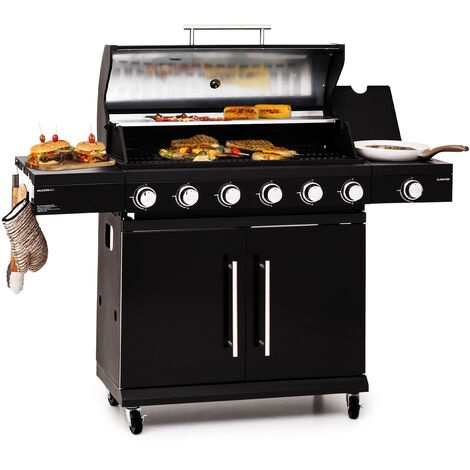 Klarstein Barbecue Gaz Camping avec 7 Brûleurs à Gaz, Plancha au Gaz de 19300W, Gril à Gaz en Acier Inoxydable, BBQ Feu a Gaz, Plancha Gaz Inox, Cuisinière Extérieure Camping Gaz Propane, Thermomètre