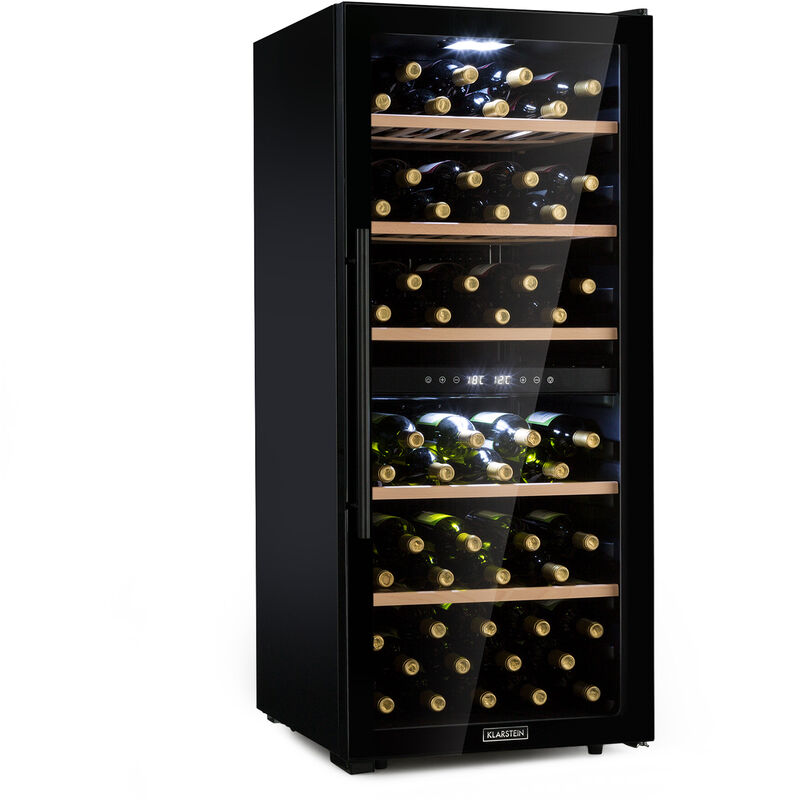 Cave à vin 102 bouteilles, cave de service avec étagères en bois amovibles, porte en verre, commande tactile, écran lcd, éclairage intérieur, temp de