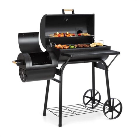 Klarstein Beef Brisket Barbecue fumoir thermomètre roues couvercle - Noir