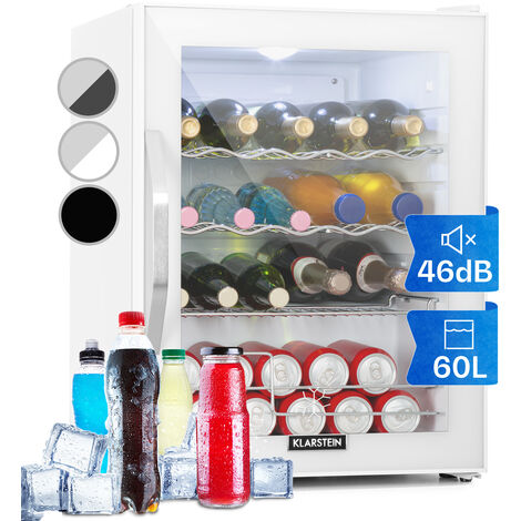 Klarstein Beer Fridge, Glass Mini Fridge for Bedrooms, Food, & Drinks, Home Bar Small Fridge Wine Cooler, Glass Door Drinks Fridge, 60L Table Top Fridge w/ Removable Shelves, Champagne & Waveform Rack