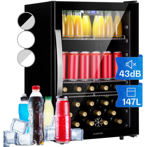 Klarstein Beer Fridge, Glass Mini Fridge for Bedrooms, Food, & Drinks, Small Fridge Wine Cooler, Glass Door Drinks Fridge, 147L Table Top Fridge w/ Removable Shelves, Indoor/Outdoor Home Bar Storage