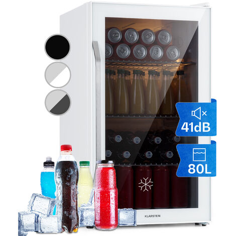 Klarstein Beer Fridge, Glass Mini Fridge for Bedrooms, Food, & Drinks, Small Fridge Wine Cooler, Glass Door Drinks Fridge, 80L Table Top Fridge w/ Removable Shelves, Indoor/Outdoor Home Bar Storage