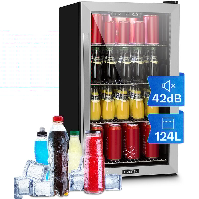 Klarstein - Mini Frigo de Chambre et Bureau pour Boisson, Petit Frigo Silencieux, Refrigerateur Mini Bar 124L, Petit Réfrigérateur Camping, Étagères
