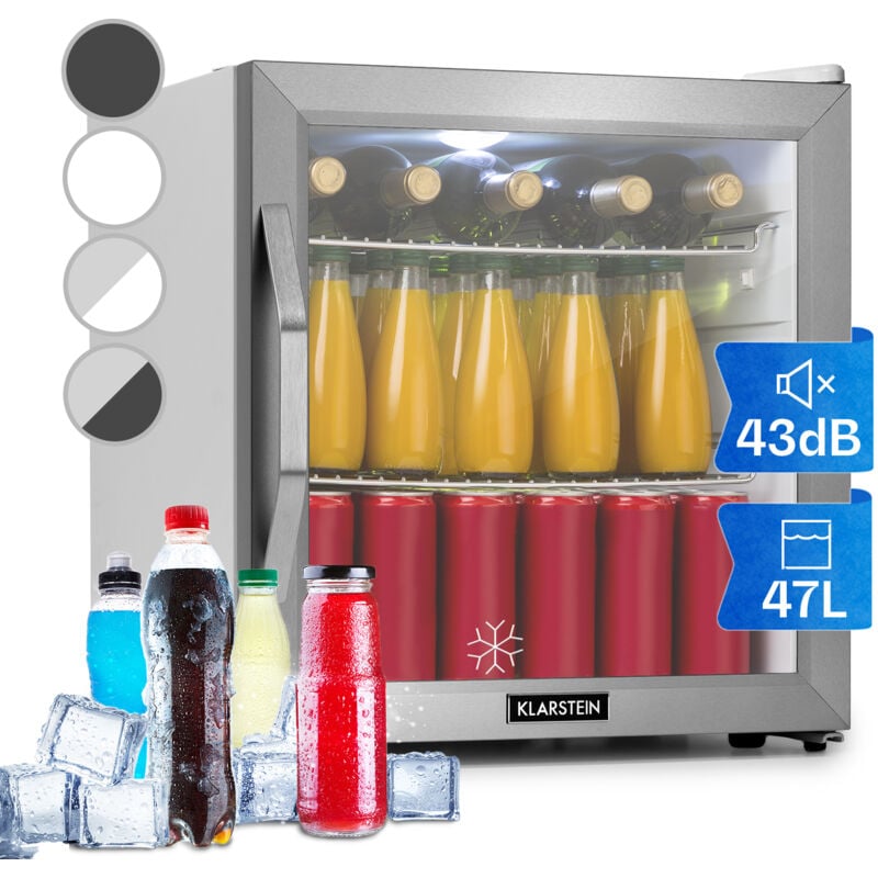 Klarstein Mini Frigo de Chambre et Bureau pour Boisson, Petit Frigo Silencieux, Refrigerateur Mini Bar 47L, Petit Réfrigérateur Camping, Étagères