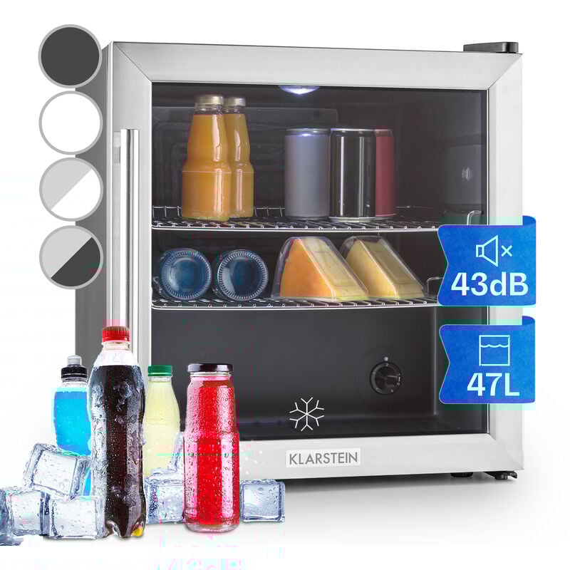 Klarstein - Mini Frigo de Chambre et Bureau pour Boisson, Petit Frigo Silencieux, Refrigerateur Mini Bar 47L, Petit Réfrigérateur Camping, Étagères