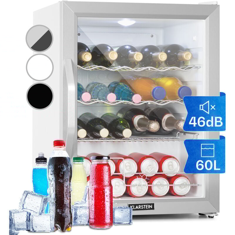 Klarstein - Mini Frigo de Chambre et Bureau pour Boisson, Petit Frigo Silencieux, Refrigerateur Mini Bar 60L, Petit Réfrigérateur Camping, Étagères