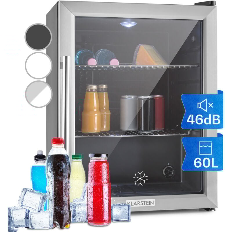 Klarstein - Mini Frigo de Chambre et Bureau pour Boisson, Petit Frigo Silencieux, Refrigerateur Mini Bar 60L, Petit Réfrigérateur Camping, Étagères