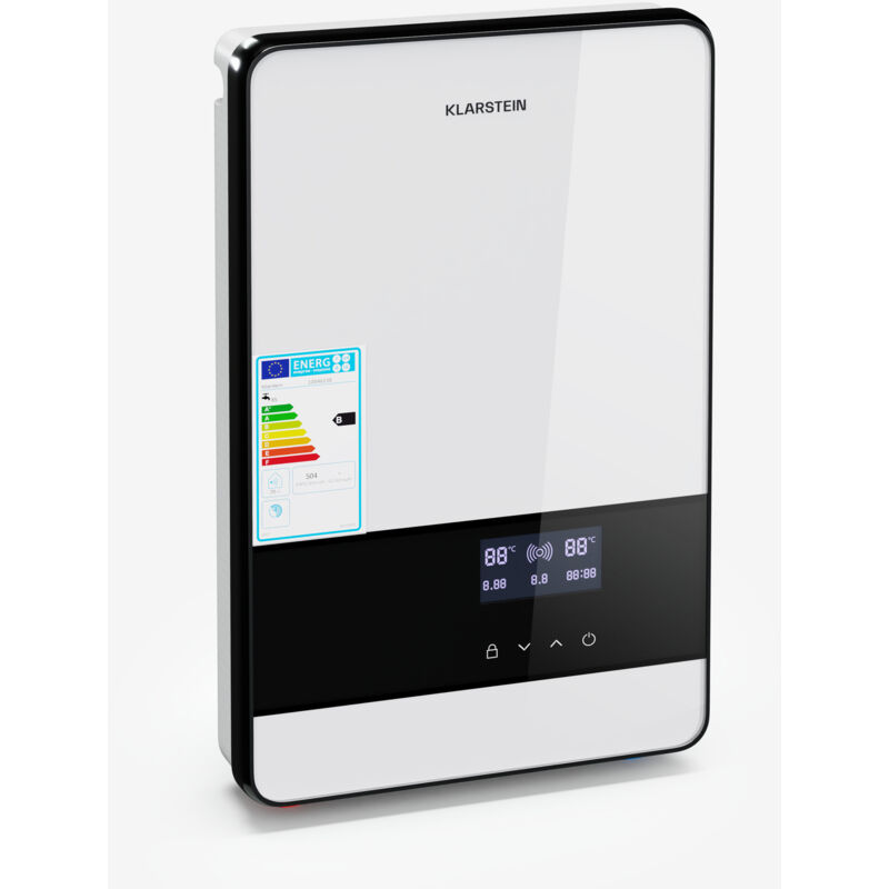 Klarstein - Blaze Flow Chauffe Eau Instantané Électrique – 24kW, 380V, Acier Inoxydable, Écran led, Température 35-55°C, Design Compact Mural