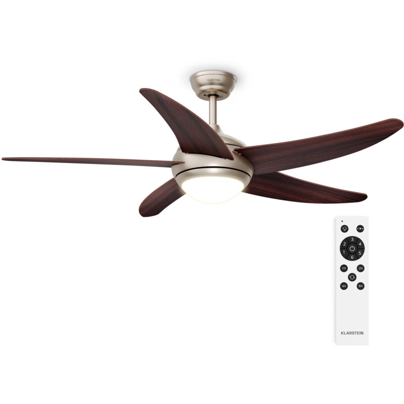 Klarstein Bolero Deckenventilator Mit Beleuchtung & Fernbedienung – 6 Stufen, 3 Lichtfarben, 5 Flügel, Leise, Für Innen & Außen, 132cm, Timer,