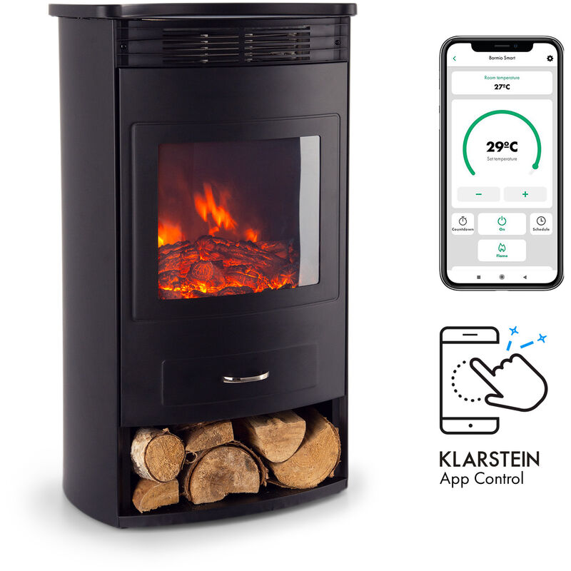 

Klarstein - Chimenea eléctrica inteligente Bormio 950/1900W Termostato Temporizador semanal