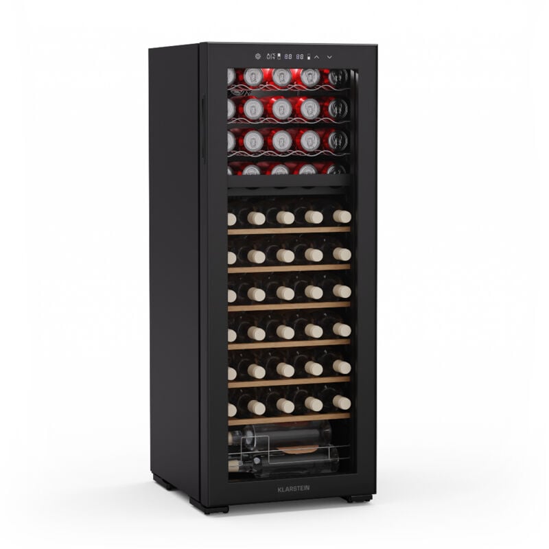Klarstein - Bovella 55 Duo+ Cave à Vin - 55 Bouteilles, 2 Zones, 5-18°C, Commande Tactile, Éclairage led, Protection uv, Sur Pied, Frigo Vin