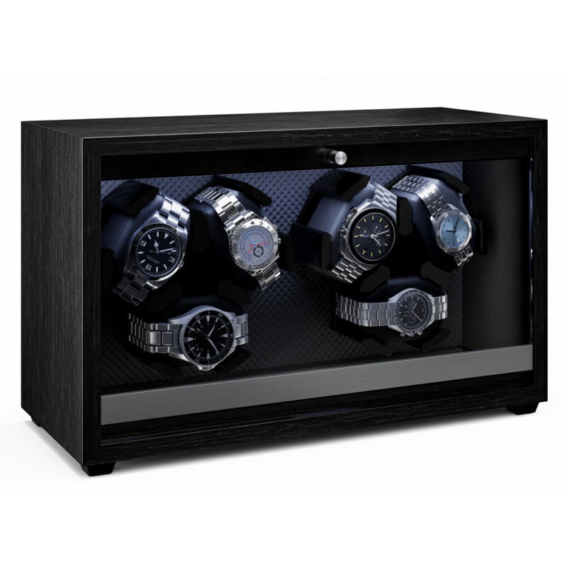 Klarstein - Brienz 6 Remontoir Montre Automatique - Remontoir Silencieux pour 6 Montres, Boîtier en Bois, 4 Modes de Rotation, Éclairage led, Coussin