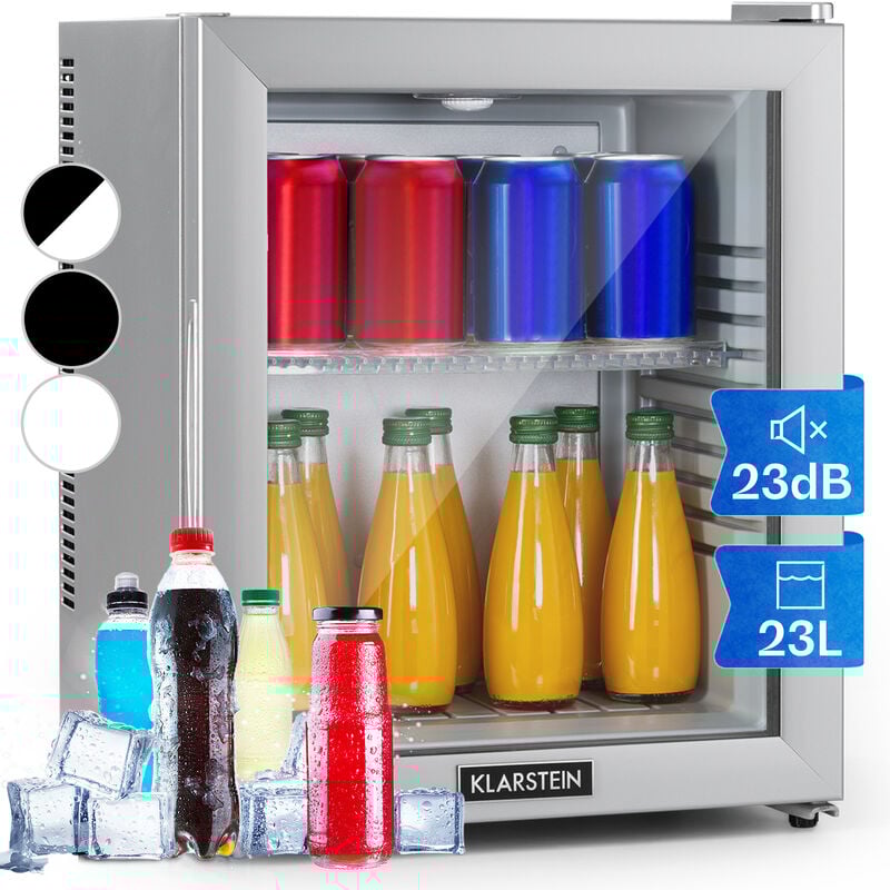 Klarstein - Brooklyn Mini Frigo de Chambre, Mini Bar, Refrigerateur Aliments, Boissons, Porte en Verre, Etagères Réglables, Petit Frigo Camping,